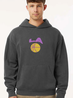 LA Lakers streetwear hoodie, distressed black medium heavy weight Los Angeles basketball hoodie sweatshirt
