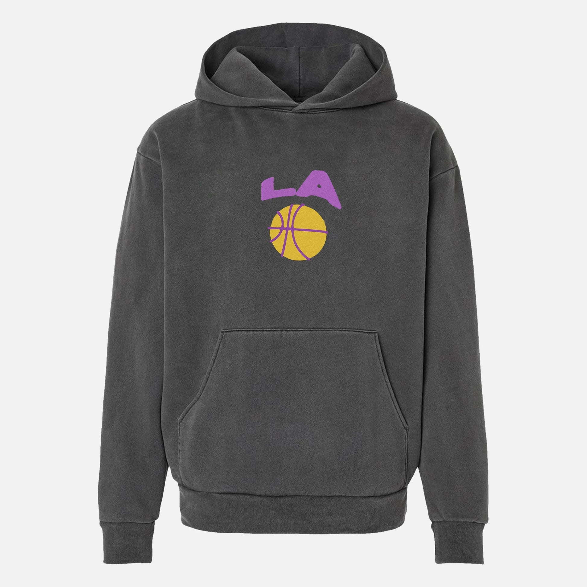 LA Lakers streetwear hoodie, distressed black medium heavy weight Los Angeles basketball hoodie sweatshirt