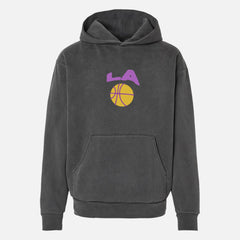 LA Lakers streetwear hoodie, distressed black medium heavy weight Los Angeles basketball hoodie sweatshirt