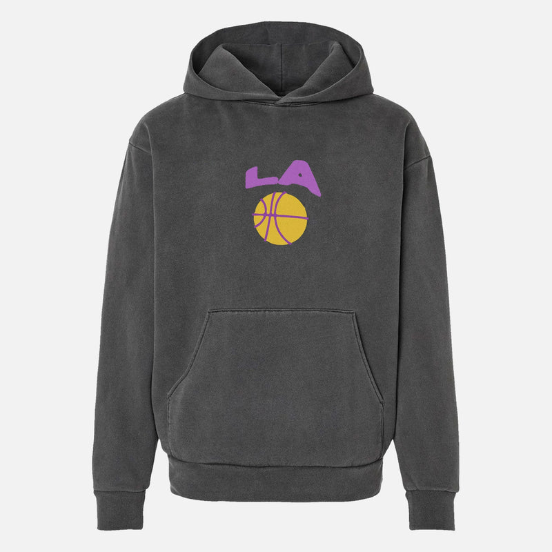 LA Lakers streetwear hoodie, distressed black medium heavy weight Los Angeles basketball hoodie sweatshirt