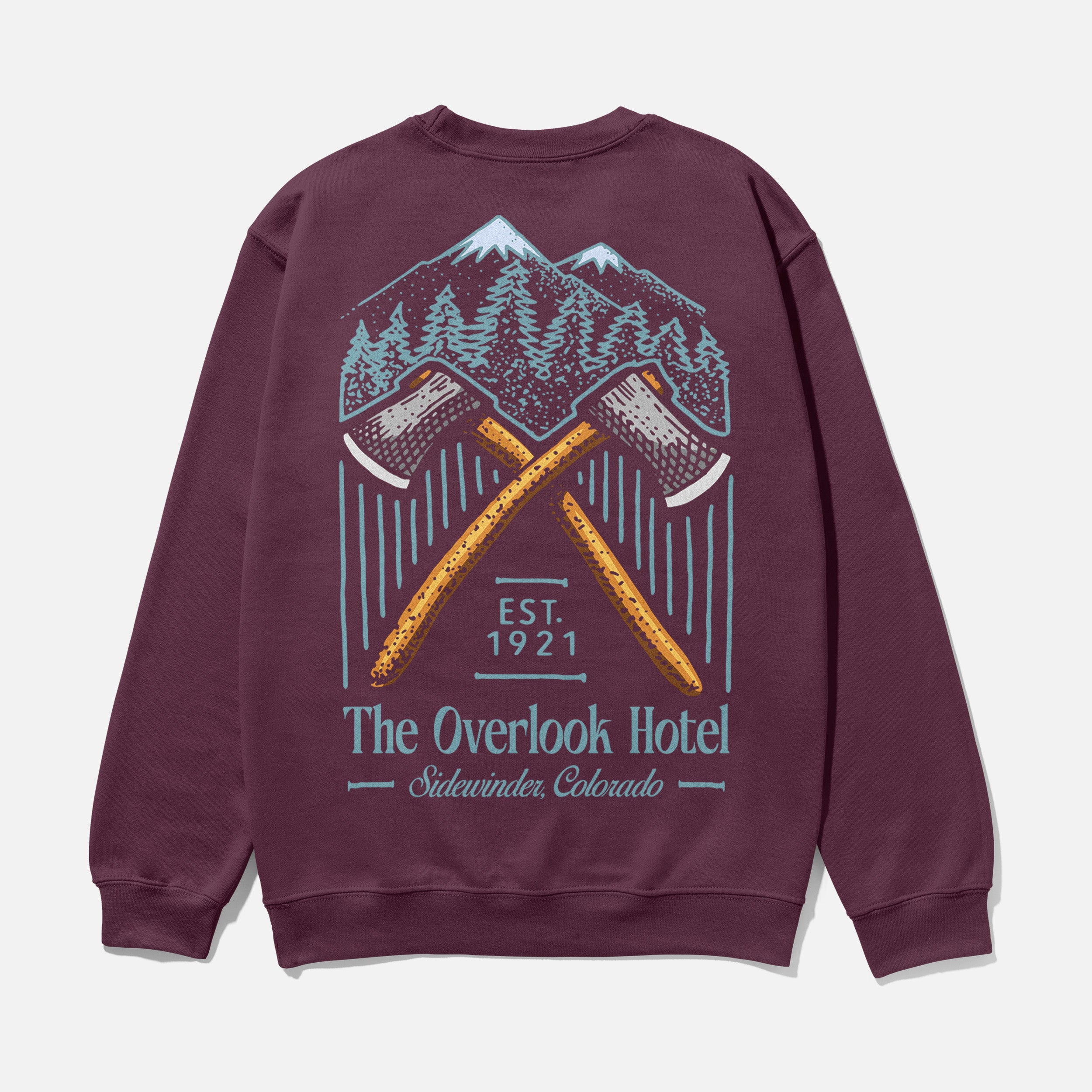 maroon the overlook hotel the shining movie sweatshirt with axe and jack torrance for sale at throwbacks