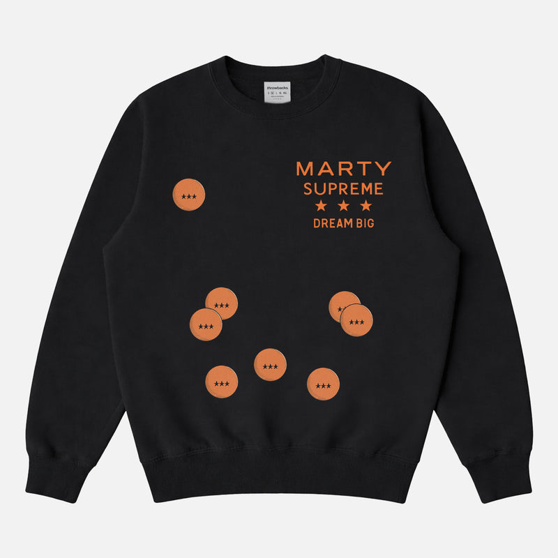 Vintage Marty Supreme movie sweatshirt, orange ping pong balls and dream big logo on a premium heavyweight crewneck with front and back print
