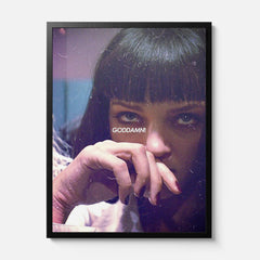 Framed Pulp Fiction movie poster with Mia Wallace bathroom scene poster for fans of retro movie wall art and quentin tarantino