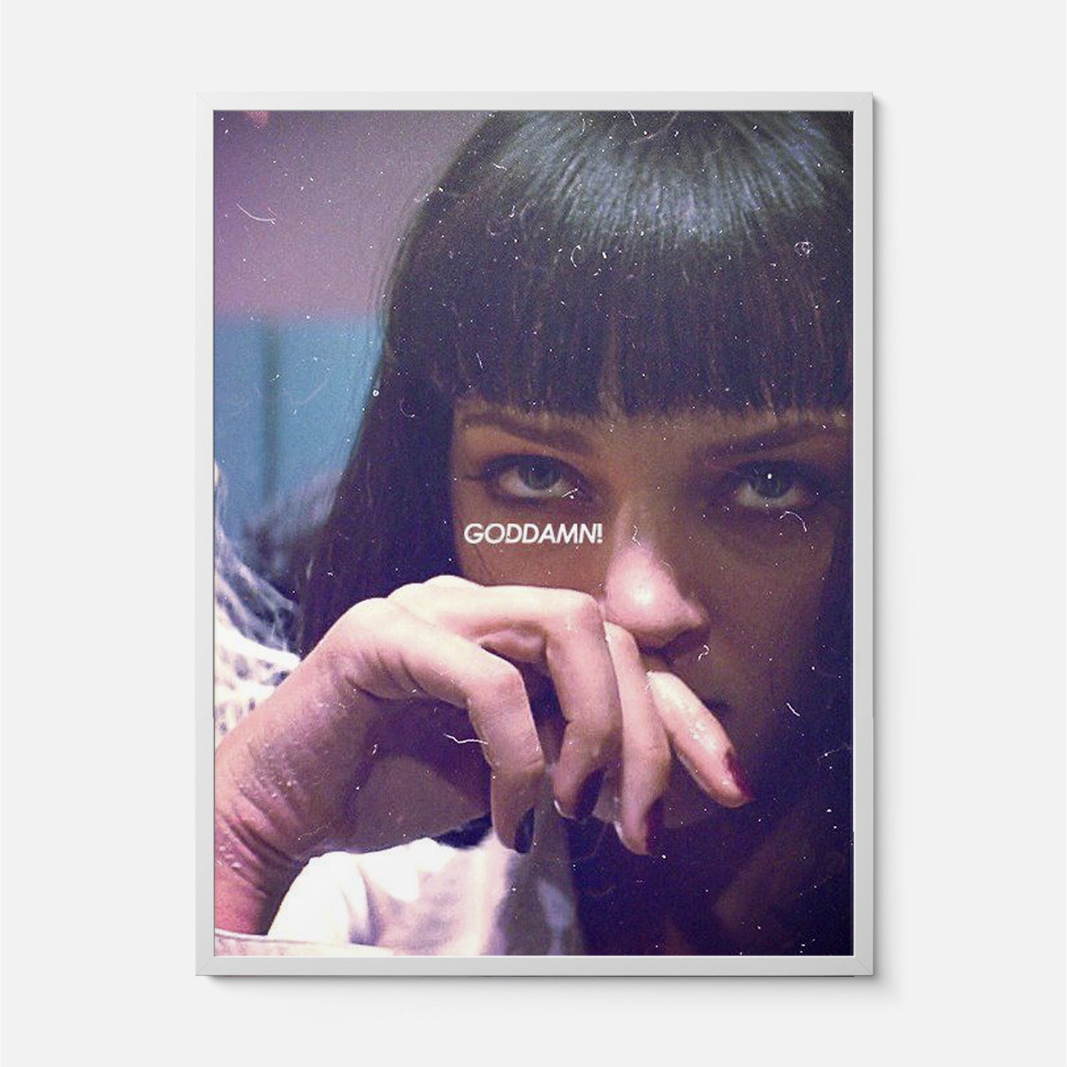 Framed Pulp Fiction movie poster with Mia Wallace bathroom scene poster for fans of retro movie wall art and quentin tarantino