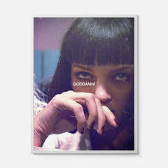 Framed Pulp Fiction movie poster with Mia Wallace bathroom scene poster for fans of retro movie wall art and quentin tarantino
