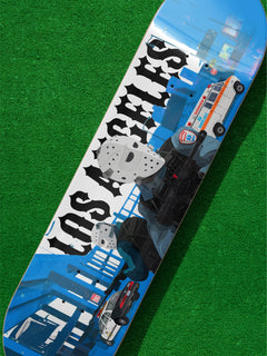 1995 Heat Movie skateboard with hockey mask armored car scene art, Michael Mann Heat film skate deck wall art collectible 