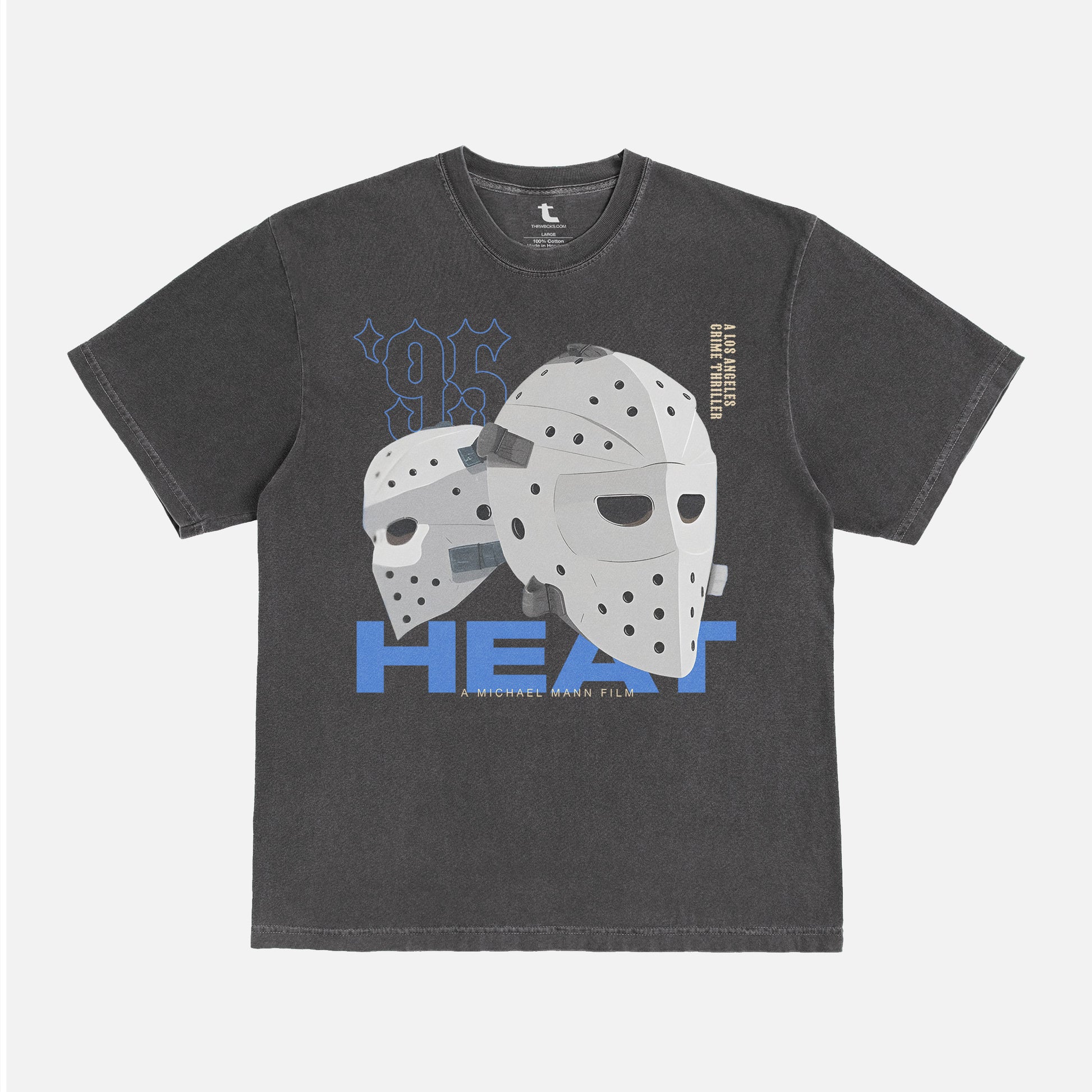 1995 Heat Movie graphic t-shirt, streetwear style michael mann movie Heat 95 hockey mask faded washed black tee 