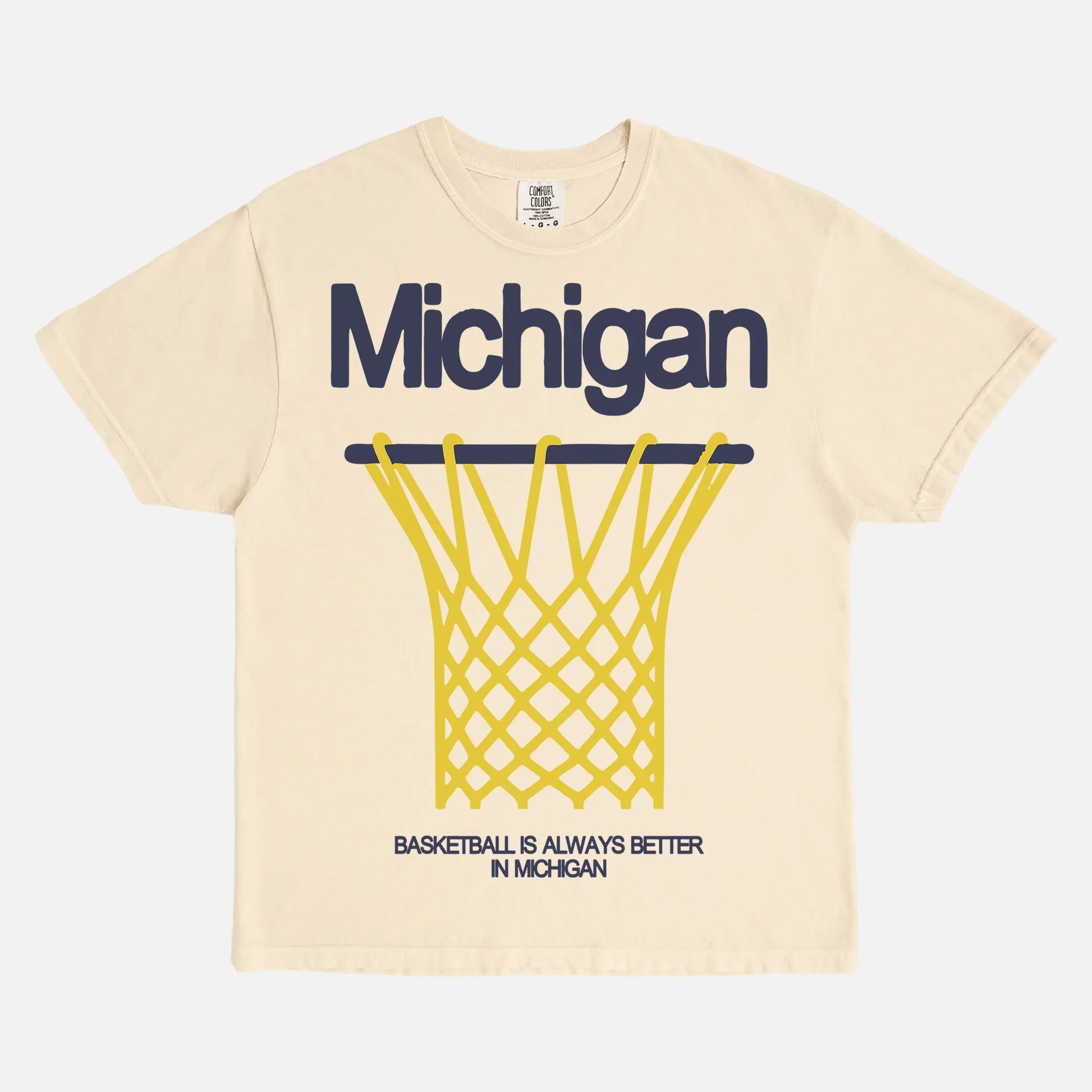 Vintage faded beige off white Comfort Colors Michigan college basketball graphic tee shirt