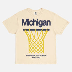 Vintage faded beige off white Comfort Colors Michigan college basketball graphic tee shirt