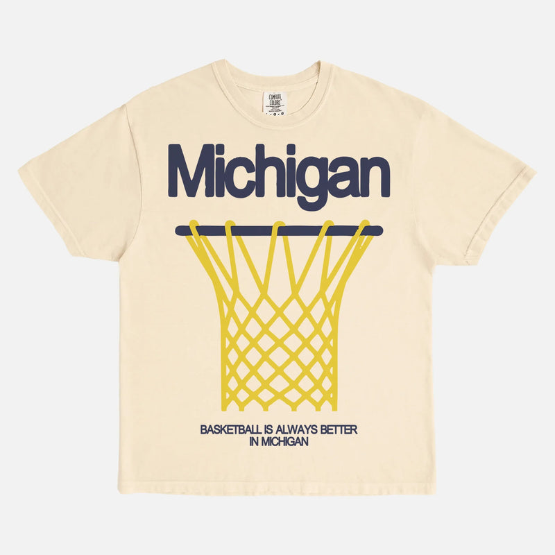 Vintage faded beige off white Comfort Colors Michigan college basketball graphic tee shirt
