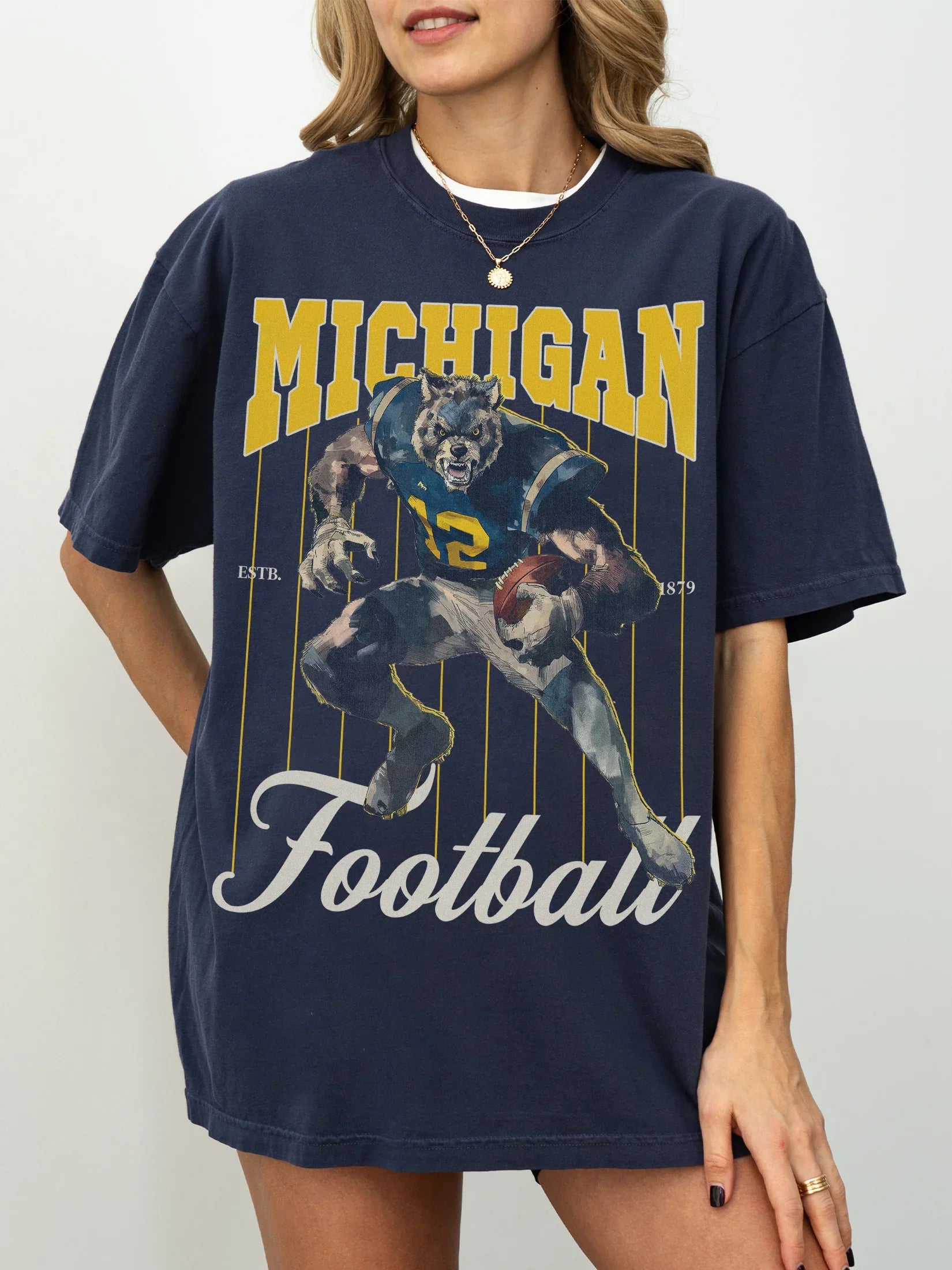 comfort colors unisex navy and maize michigan wolverines college football graphic tee for men and women