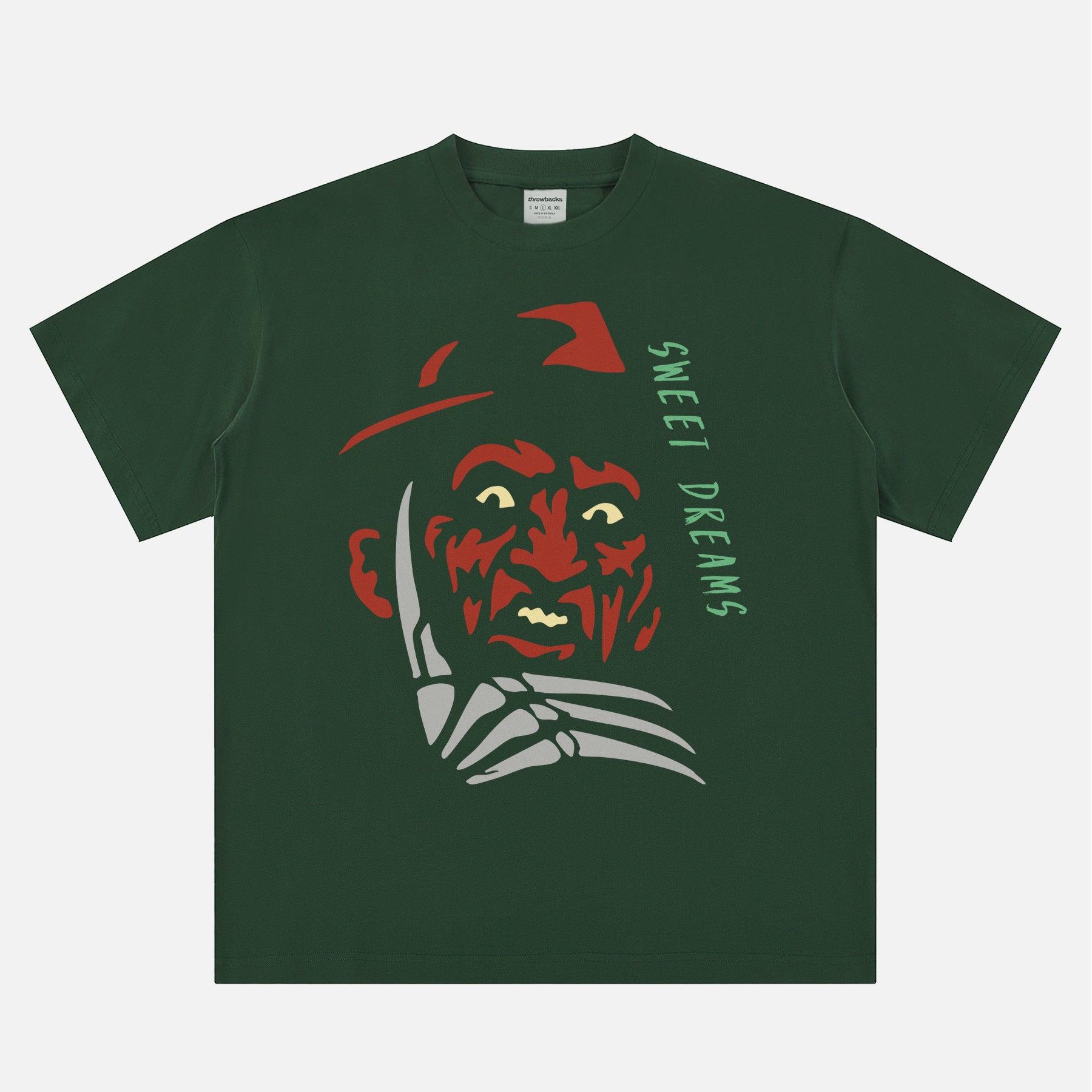 dark green Retro A Nightmare on Elm Street horror movie graphic tee, Freddy Krueger sweet dreams t-shirt
