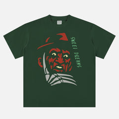dark green Retro A Nightmare on Elm Street horror movie graphic tee, Freddy Krueger sweet dreams t-shirt