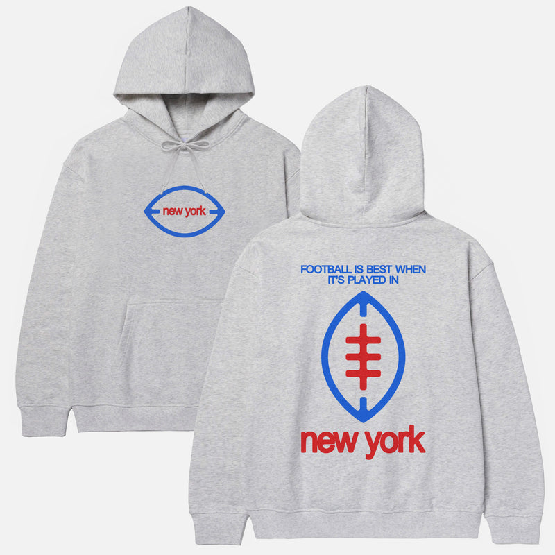 Premium NFL New York Giants streetwear style football hoodie with oversized full back print on a unisex hooded sweatshirt for men and women 