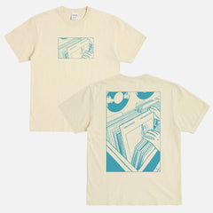 retro Dire Straits 80s band music graphic tee shirt with brothers in arms album art on an off white comfort colors t-shirt