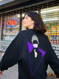 Jujutsu Kaisen Fingers Cross Satoru JJK Sweatshirt with minimal front and back print for manga anime fans