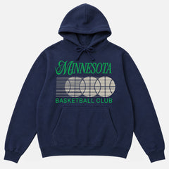 80s and 90s Minnesota Timberwolves streetwear basketball hoodie with retro bball logo and throwback colors