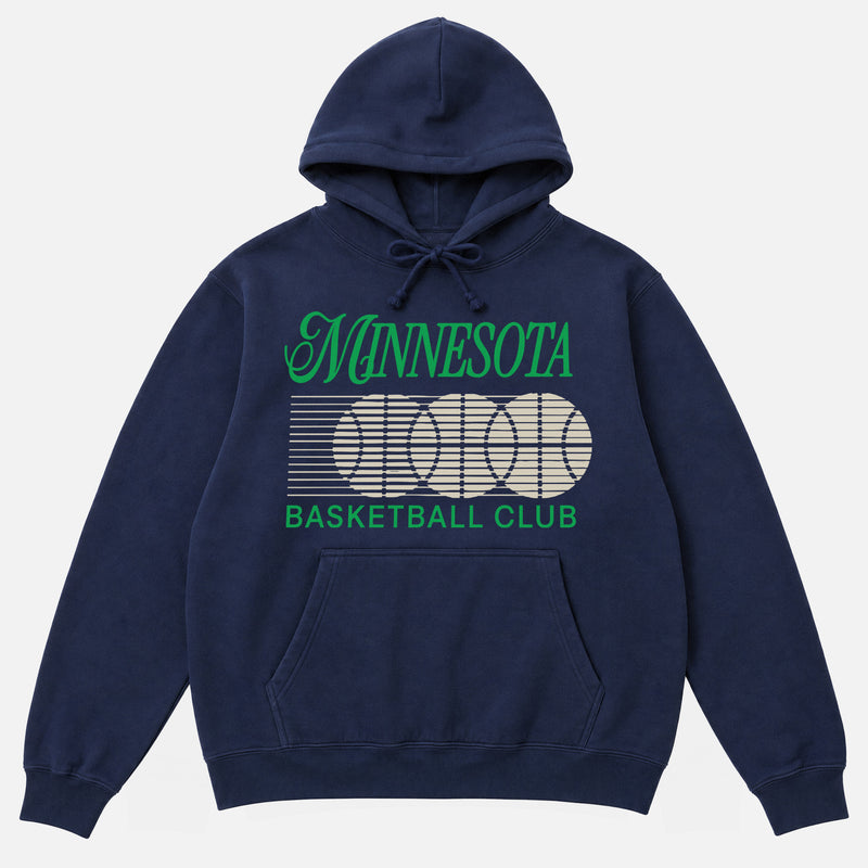 80s and 90s Minnesota Timberwolves streetwear basketball hoodie with retro bball logo and throwback colors