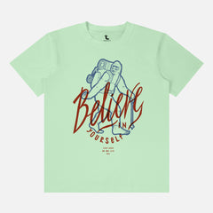 funny sasquatch big foot graphic tee shirt unisex with big foot camping art and Believe In Yourself text