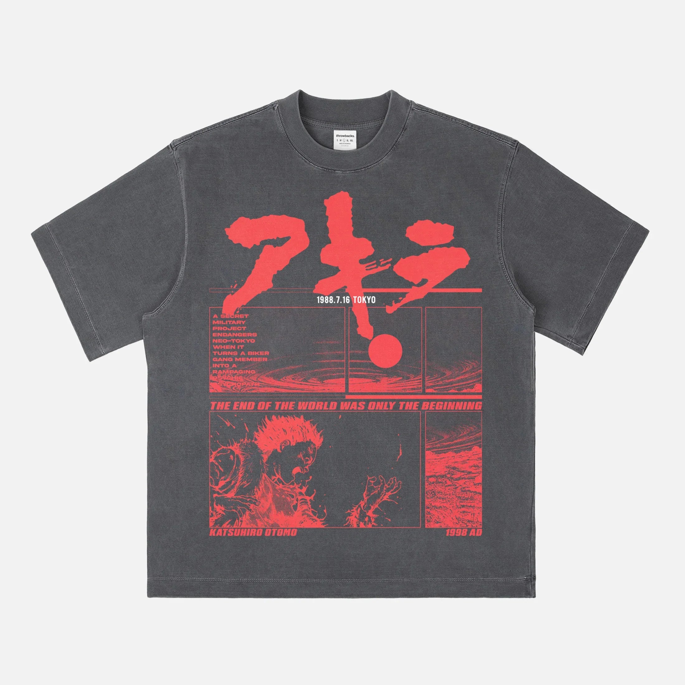 Akira graphic tee, grunge 80's manga anime faded black oversized heavyweight t-shirt