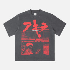 Akira graphic tee, grunge 80's manga anime faded black oversized heavyweight t-shirt