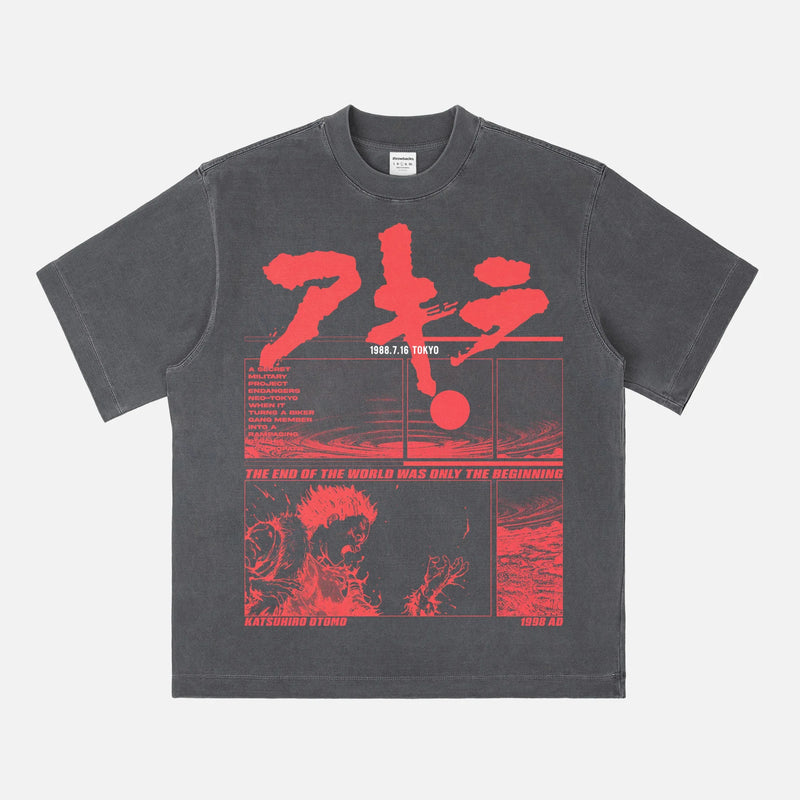 Akira graphic tee, grunge 80's manga anime faded black oversized heavyweight t-shirt