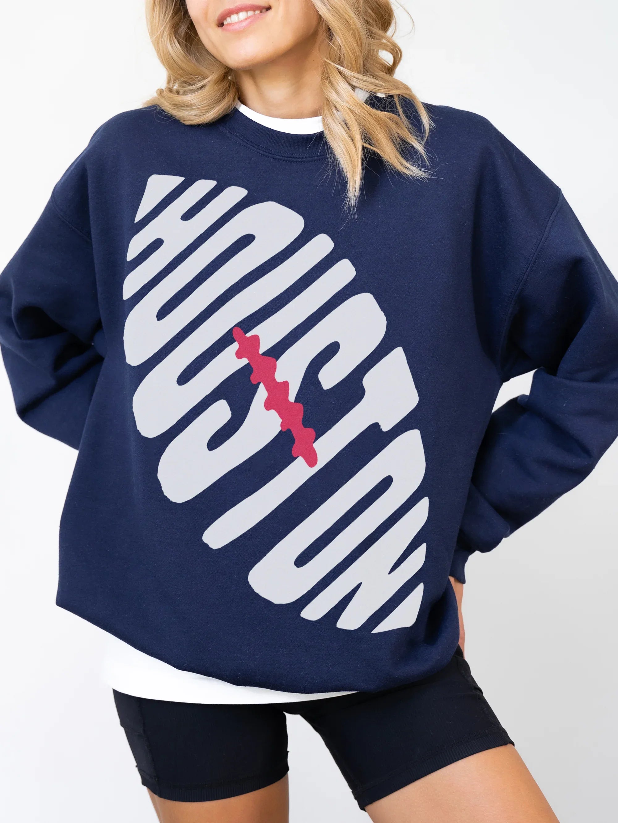 Cute Navy Heavyweight Houston Texans Football fan crewneck sweatshirt