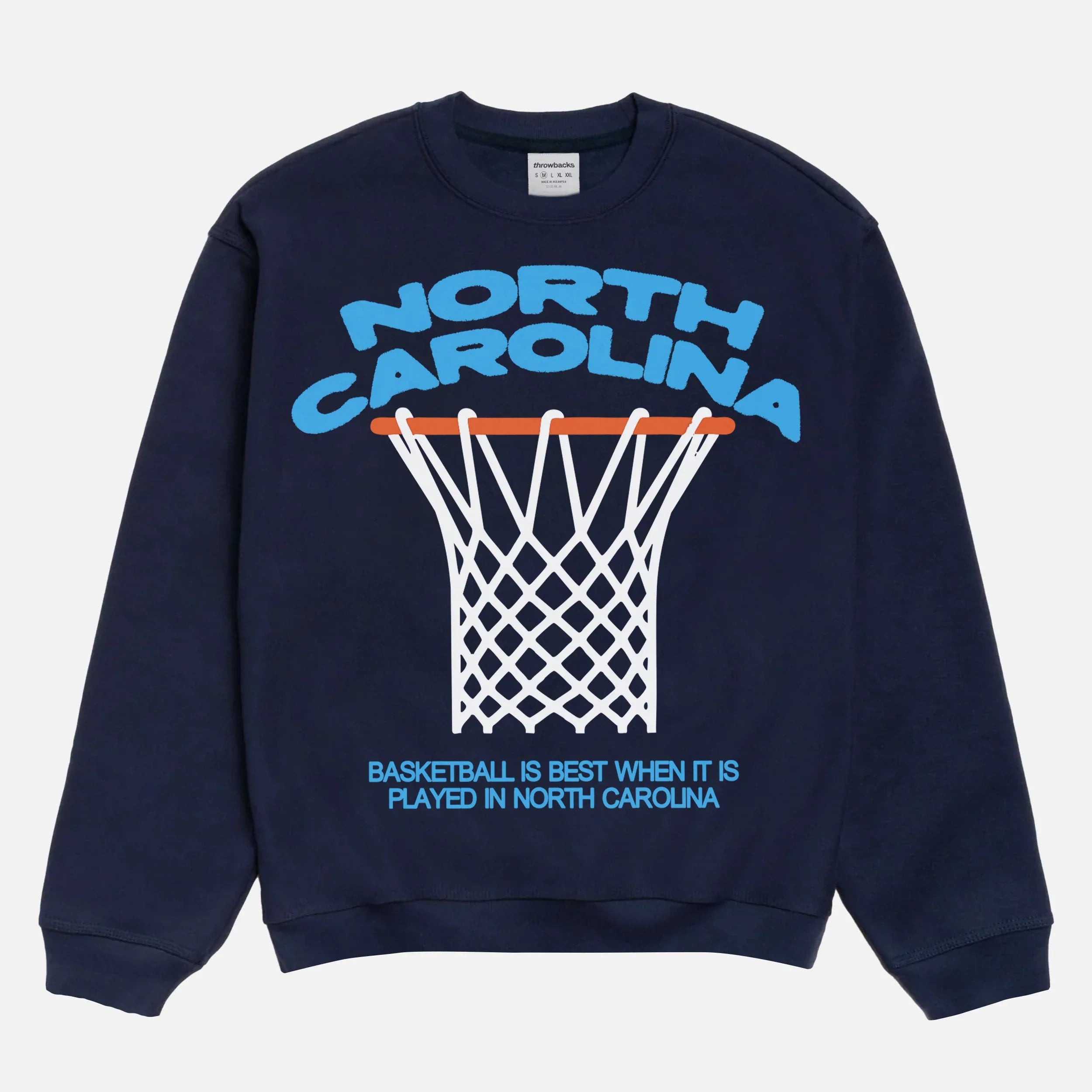Navy and Carolina Blue UNC basketball sweatshirt, vintage North Carolina streetwear bball crewneck for men and women