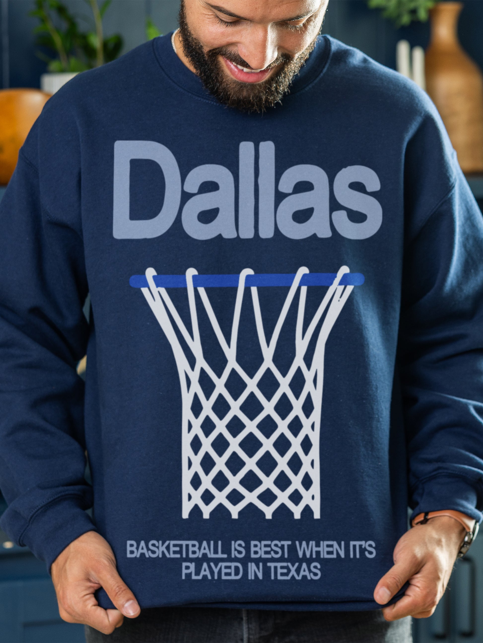 Heavyweight Dallas Mavericks streetwear sweatshirt in navy from men and women, oversized vintage bball crewneck
