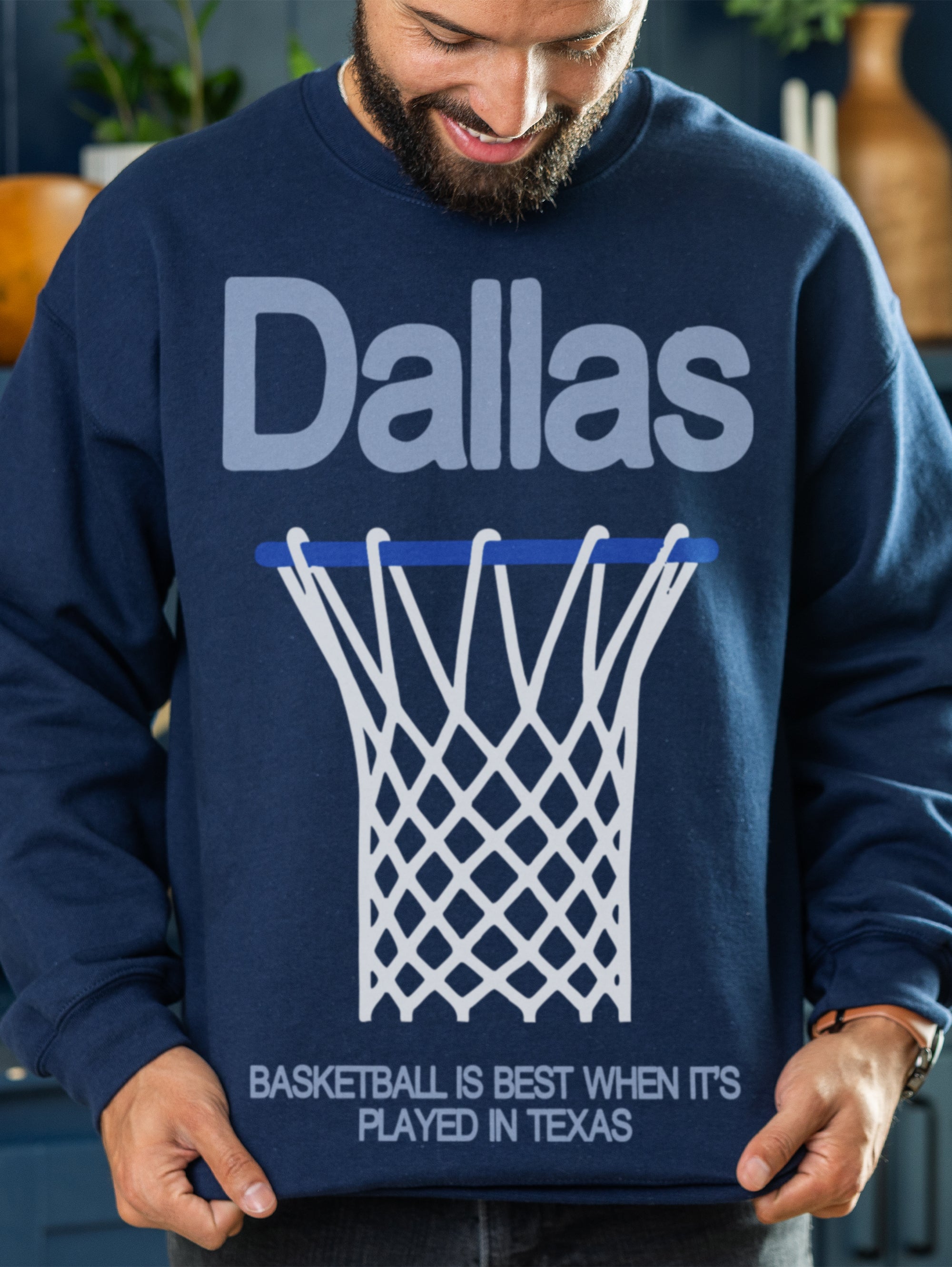 Heavyweight Dallas Mavericks streetwear sweatshirt in navy from men and women, oversized vintage bball crewneck