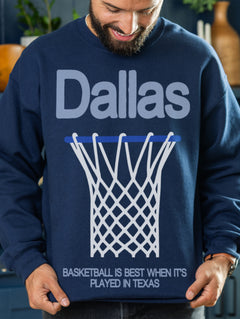 Heavyweight Dallas Mavericks streetwear sweatshirt in navy from men and women, oversized vintage bball crewneck