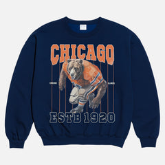 Retro heavyweight navy and orange vintage Chicago Bears heavyweight football fan crewneck sweatshirt