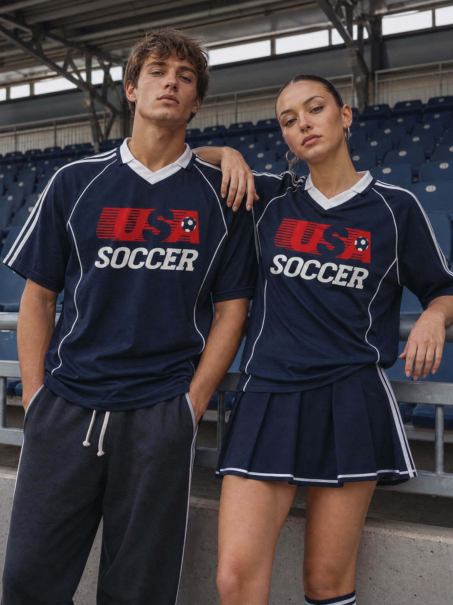 USA Y2K collard soccer jersey with retro collar and stripes on unisex jersey for usmnt and uswnt fans