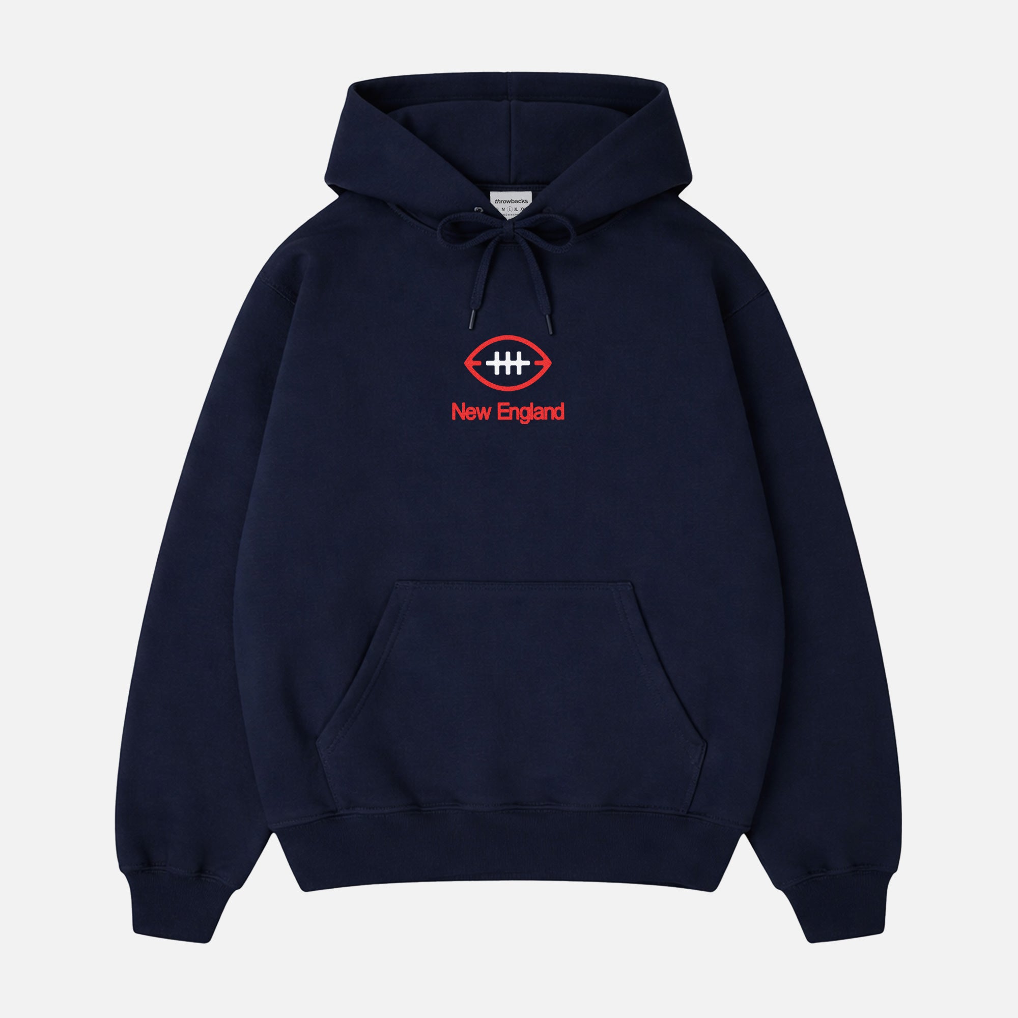 cute retro navy New England Patriots Boston Football Hoodie with front and back print on oversized heavyweight hooded sweatshirt