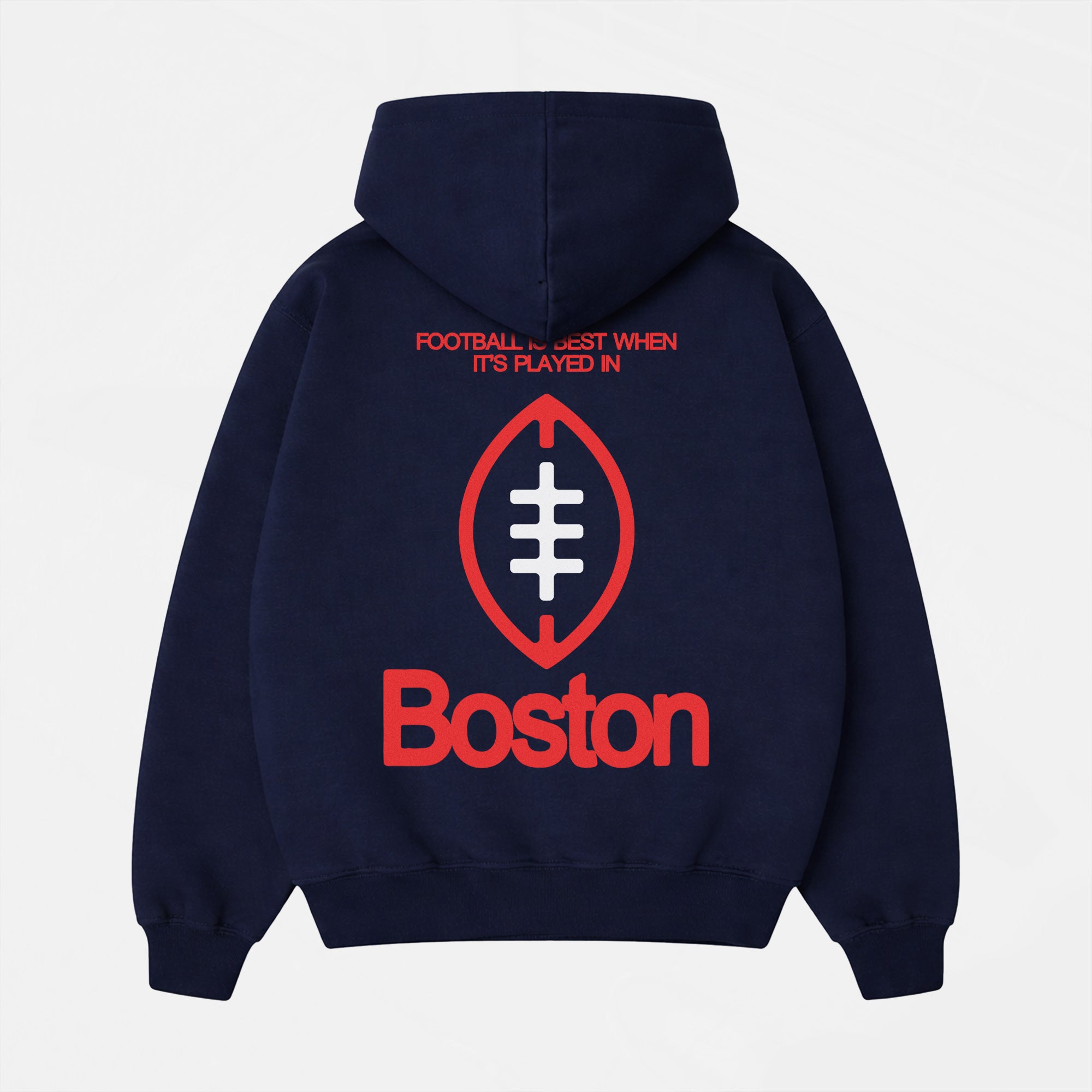 Vintage navy New England Patriots Boston Football Hoodie with front and back print on oversized heavyweight hooded sweatshirt
