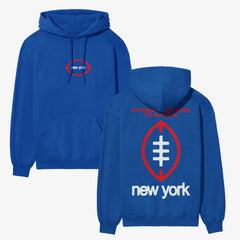 Heavyweight New York Giants streetwear style football hoodie with oversized full back print on a unisex hooded sweatshirt for men and women 