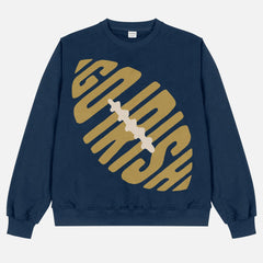 Retro Notre Dame fighting irish football sweatshirt, navy heavyweight crewneck with gold Go Irish graphic