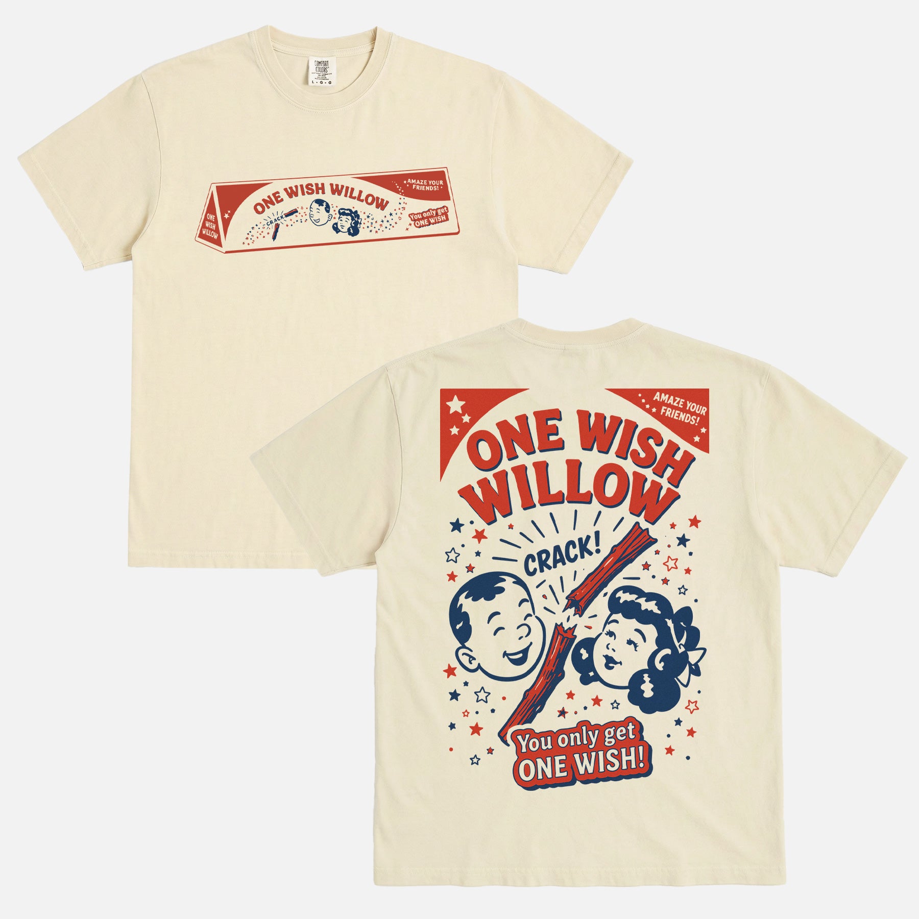 2026 Obsession horror movie graphic t-shirt with vintage one wish willow logo and front and back print on a unisex off white comfort colors shirt for sale at Throwbacks