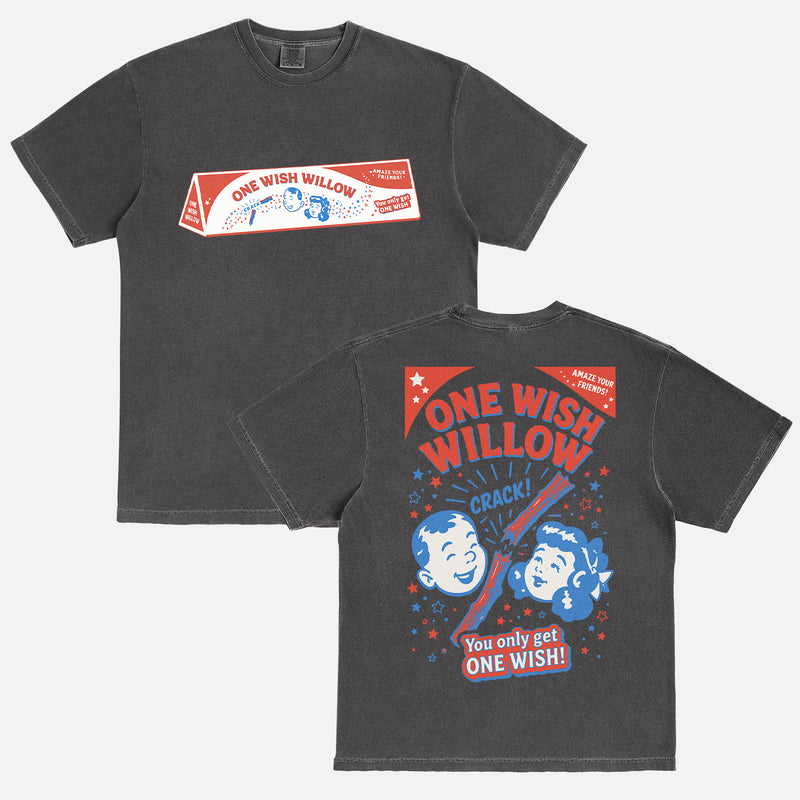 2026 Obsession horror movie graphic t-shirt with vintage one wish willow logo and front and back print on a unisex black comfort colors shirt for sale at Throwbacks