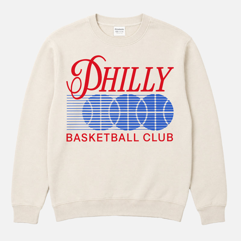 Throwback 1990s Philadelphia 76ers NBA streetwear sweatshirt with retro sixers basketball graphic