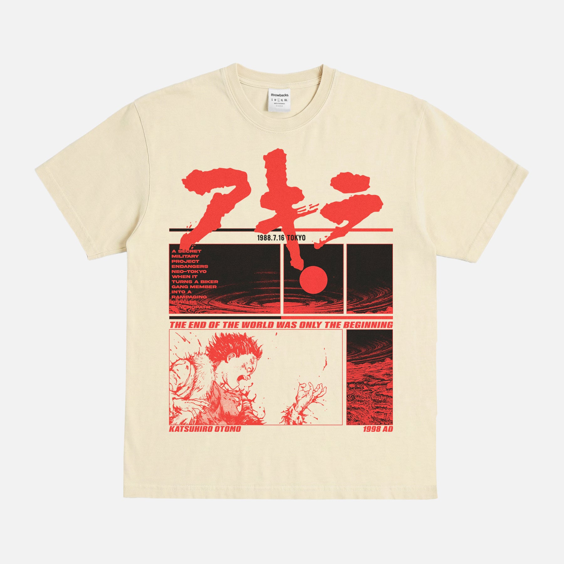 Akira graphic tee, grunge 80's manga anime faded off white oversized heavyweight t-shirt
