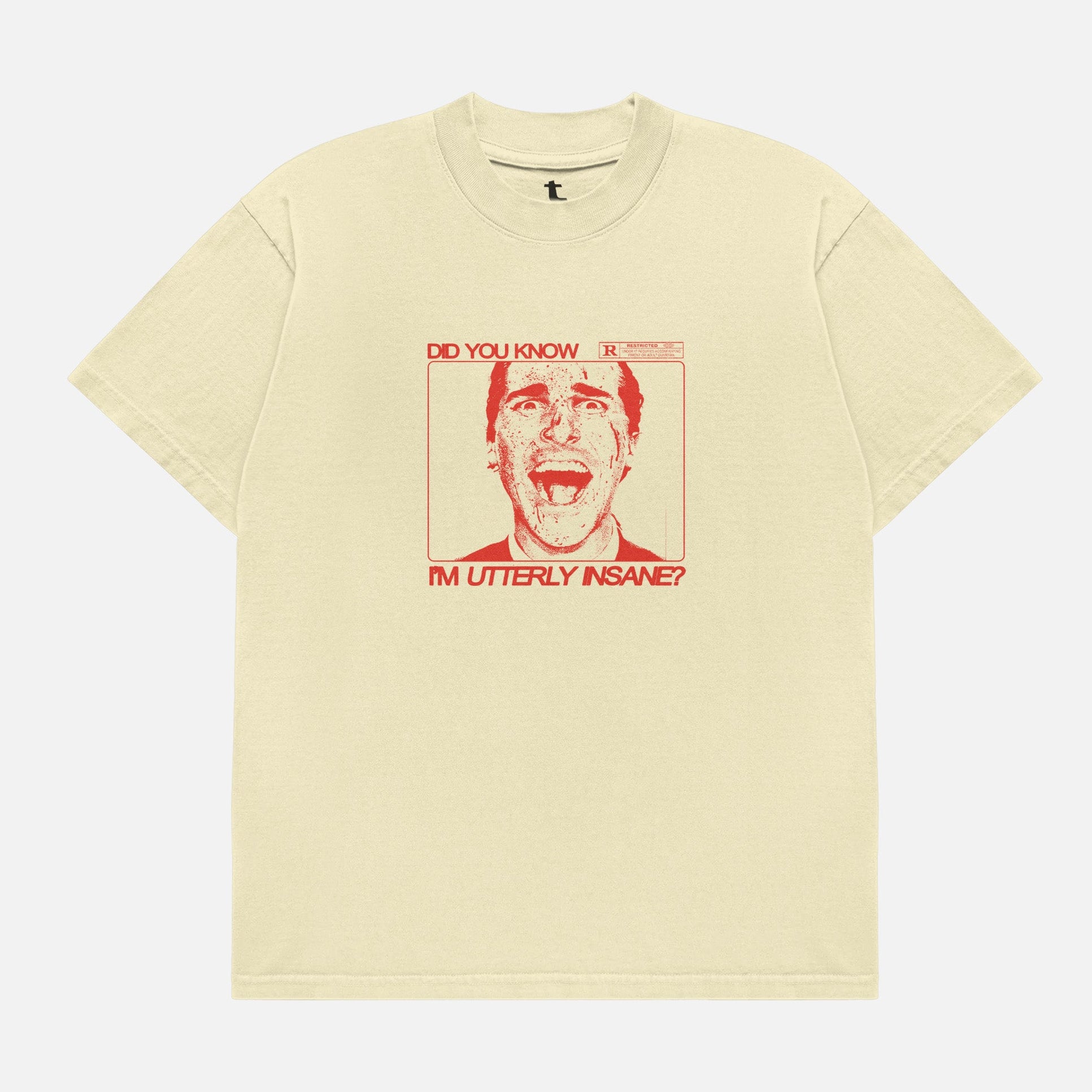 American Psycho Movie t-shirt, heavyweight drop shoulder Patrick Bateman grunge art graphic tee in light beige and red
