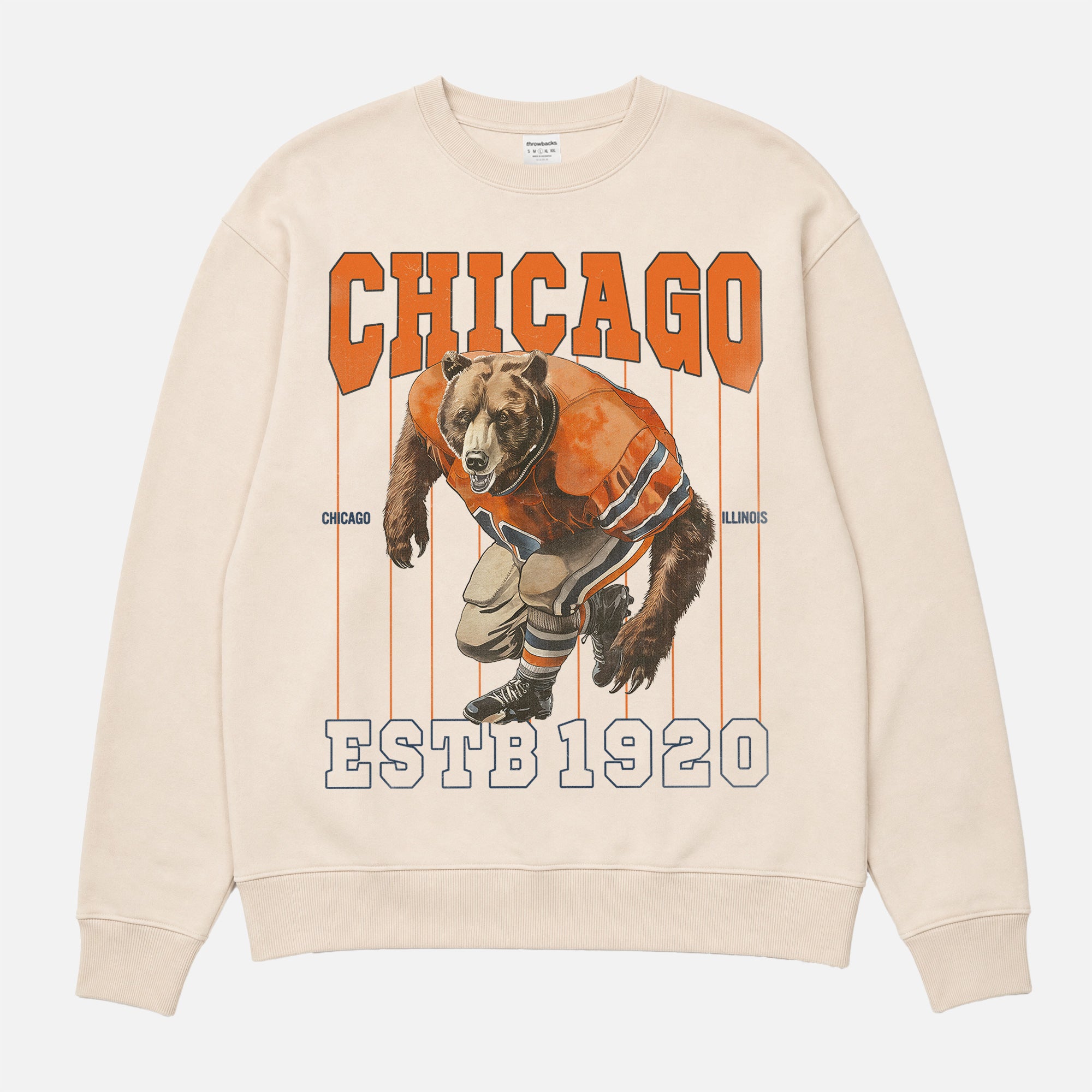 Retro heavyweight beige and orange vintage Chicago Bears heavyweight football fan crewneck sweatshirt