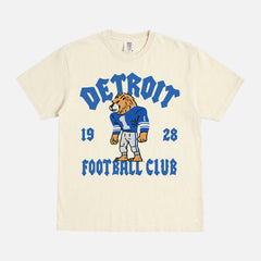 Detroit Lions nfl football t-shirt with throwback design and mascot art on an off white comfort colors graphic tee