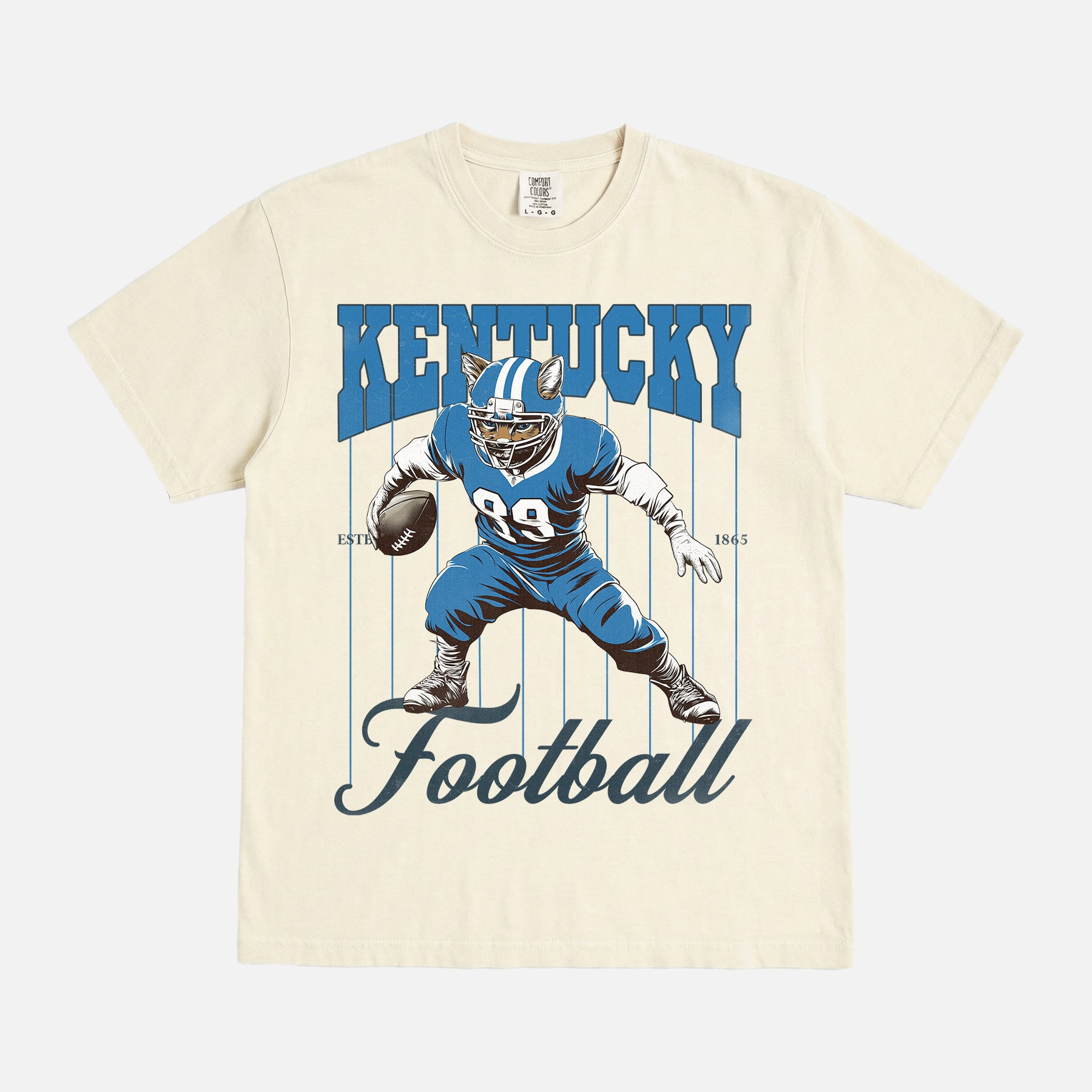 Retro Kentucky Wildcats college football t-shirt with retro mascot pinstripes on a faded off white comfort colors graphic tee