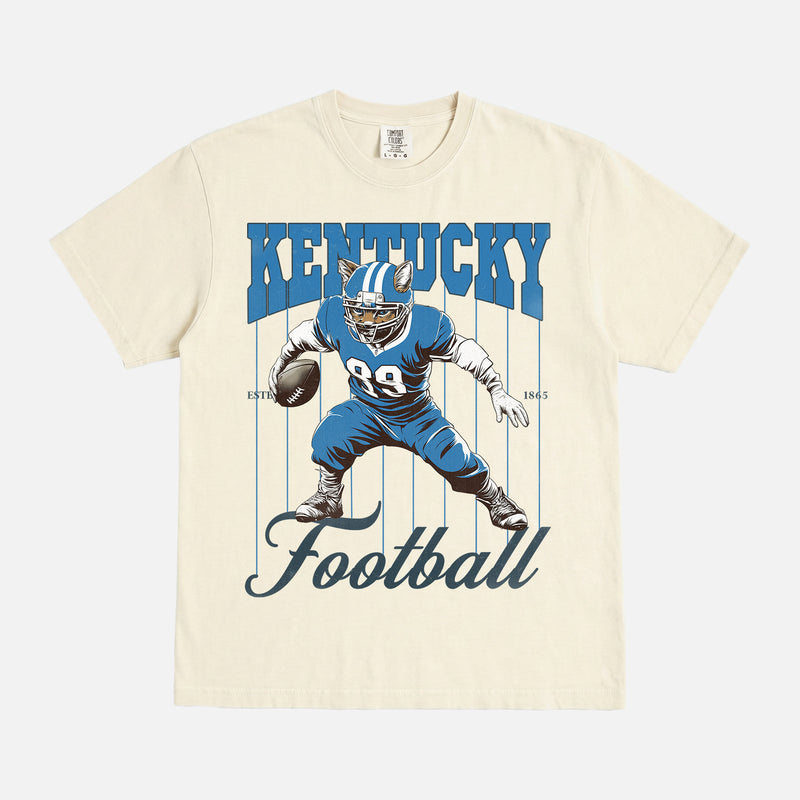 Retro Kentucky Wildcats college football t-shirt with retro mascot pinstripes on a faded off white comfort colors graphic tee