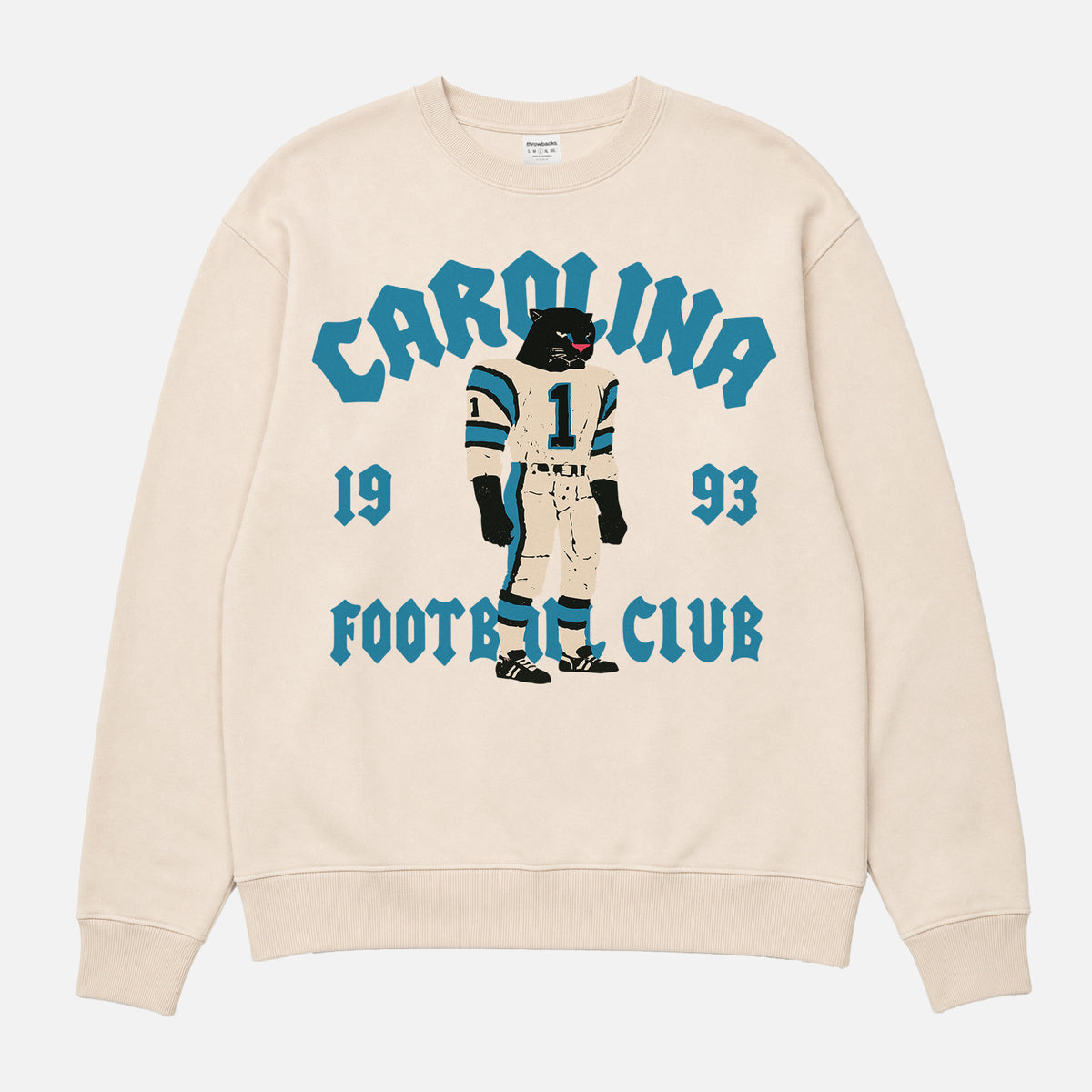 Cute vintage Carolina Panthers football fan streetwear crewneck sweatshirt with old school throwback mascot 