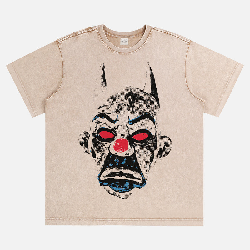 The Dark Knight movie streetwear t-shirt, distressed batman joker portrait graphic tee in off white