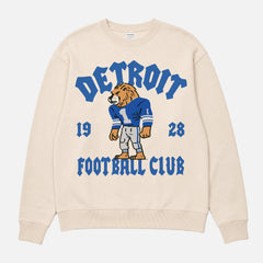 Vintage Detroit Lions football fan sweatshirt with old school mascot graphic and streetwear font on a unisex premium cotton crewneck