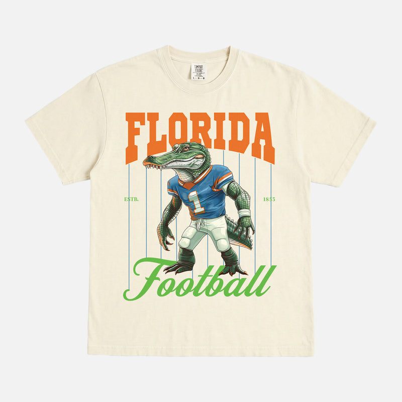 Vintage off white Florida Gators College Football graphic tee with oversized gator pinstripes on a unisex comfort colors shirt